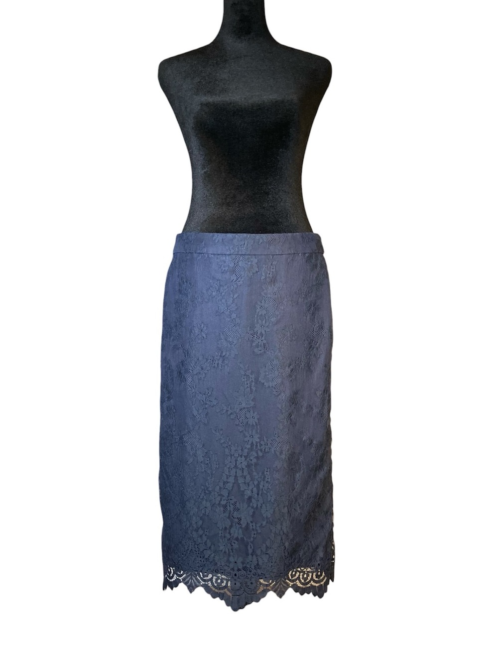 J. Crew Navy Lace Pencil Skirt with Scalloped Hem Size 6